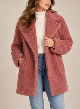 Abercrombie Womens Sherpa Teddy Fleece Over Coat XS Pink Cozy Scandi Winter Y2K